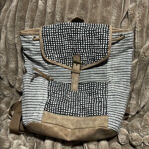 American Eagle Outfitters Black and Tan Backpack with Leather Accents